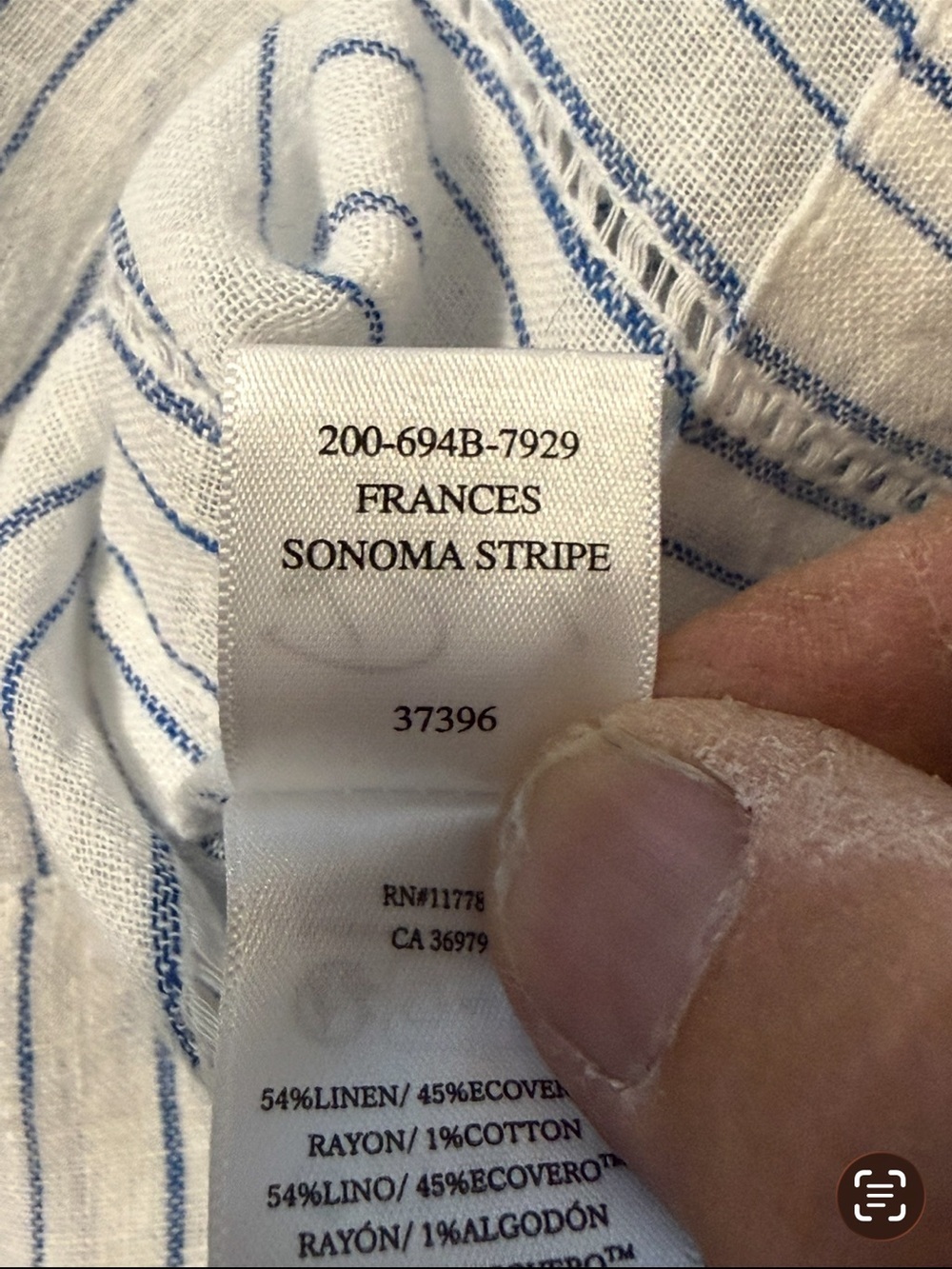 RAILS Frances Relaxed Fit Linen Blend Peasant Blouse Top XL Sonoma Stripe - Picture 11 of 12